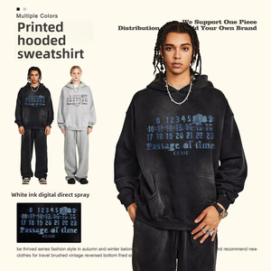 Sweat à capuche rétro délavé à l'acide pour hommes haut de gamme 100% coton Super décontracté <span class=keywords><strong>David</strong></span> vêtements pour l'hiver motif solide col à capuche - Product Image 4