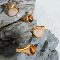Bijoux vintage en acier inoxydable pour femmes, pierres précieuses, quartz rose naturel, bague de couple, bague œil de tigre, Anillos De Acero Inoxidable