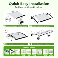 Auvent en polycarbonate creux avec support ABS antirouille pour entrée d'hôtel