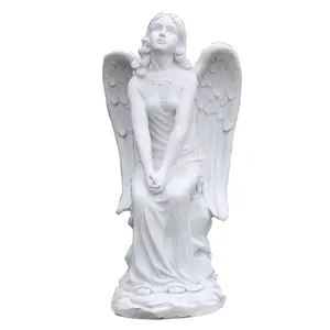 Prezzo all'ingrosso marmo bianco a grandezza naturale statua di angelo a grandezza naturale statue da giardino in marmo angelo piangente statua
