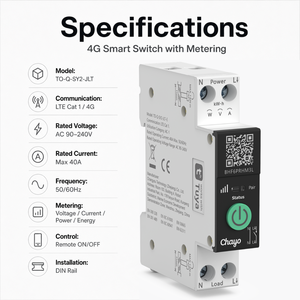 Interrupteur intelligent Tuya 4G avec télécommande, <span class=keywords><strong>relais</strong></span> intelligent 1P+N 1-50A, protection contre les surtensions/sous-tensions pour la domotique Chayo - Product Image 4