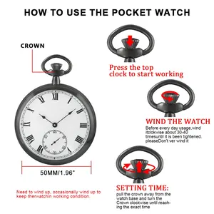 ساعة سوداء 316L من الفولاذ المقاوم للصدأ ساعة ميكانيكية حركة عتيقة فاخرة مع سلسلة وصندوق - Product Image 5