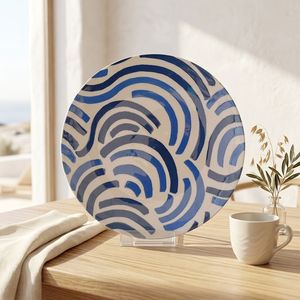 Plato de Cerámica Moderno con Diseño Abstracto de Olas Azules, Estilo Mediterráneo, Plato de Porcelana - Product Image 1