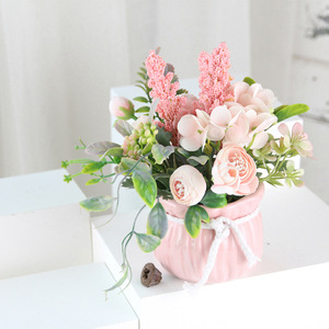 Bonsái de Hortensia Rosa Artificial, Adorno para Ambiente Fresco, para Bodas y Acción de Gracias, Material de Cerámica y Cuerda de Cáñamo en Maceta de Plástico - Product Image 4