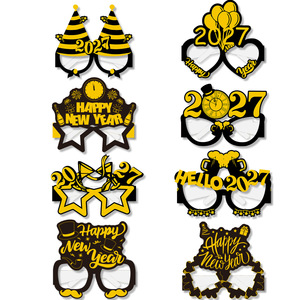 Occhiali in Plastica 2027 per Decorazioni di <span class=keywords><strong>Capodanno</strong></span>, Montatura Nera e Oro, Accessori per Eventi di Fine Anno e Fotografia, Stampa Letterpress - Product Image 3