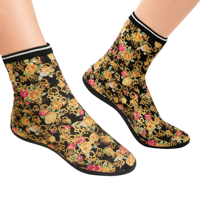 Chaussettes épaisses antidérapantes en polaire écologique à imprimé floral numérique doré, avec bordure haute à la cheville, pour femme, hiver, résistantes au froid