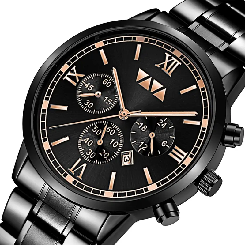 China Manufacturer Business Black Custom Design Logo Stainless Steel Wrist Big Watches For Men design your own face