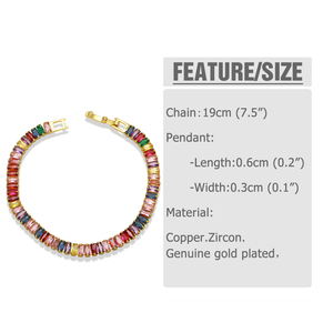 Accessori per la festa nuziale delle donne del braccialetto della catena di Tennis dello zircone <span class=keywords><strong>quadrato</strong></span> scintillante placcato <span class=keywords><strong>oro</strong></span> 18K di alta qualità di vendita calda - Product Image 3