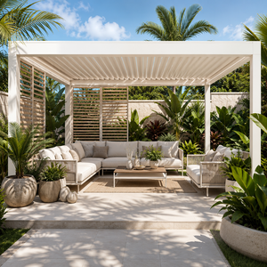 Pergola motorisée extérieure en alliage d'aluminium avec stores orientables, auvent motorisé, pour cour, jardin, véranda, villa moderne, grand pavillon, gris - Product Image 2