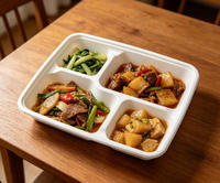 Einweg-Crop-Container aus Bagasse-Rohmaterial, 33g, mit 4 Fächern, stapelbar, gefriergeeignet, großer Bento-Behälter