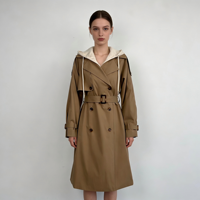 Manteau long à capuche marron pour femme, style décontracté, coupe-vent quotidien, veste coupe-vent personnalisée