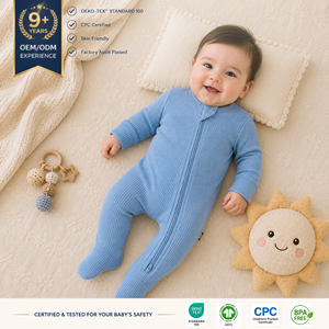 Combinaison Bébé Confortable à Prix d'Usine avec Fermeture Éclair Bidirectionnelle et Pieds Intégrés, Couleur Unie, Personnalisable - Product Image 3