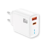 Cargador Rápido USB Tipo C PD de 65W con 2 Puertos, Enchufe EU/US, Cargador de Pared USB-C para Teléfono Móvil