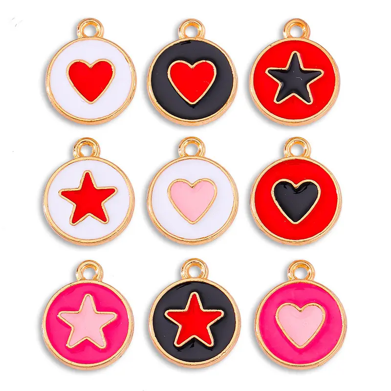 2023 New Fashion Alloy Metal Accessories Enamel Love Heart Star Jewelry Charms Pendant for Earring Necklace Jewelry Making