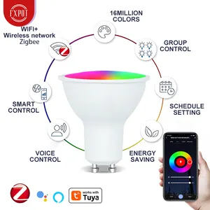 도매 사용자 정의 5w G53 GU10 스마트 라이트 앱 원격 제어 TUYA 지그비 무선 RGB 조도 조절이 가능한 오목한 led 스포트라이트