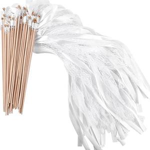 Varinhas de Fita de Madeira Modernas para Casamento com Sinos para Despedida, Varinhas de Fita Mágica Branca para Festas - Product Image 1