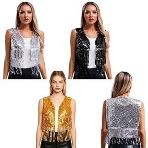 Femmes Cowgirl gilet haut sans manches Cardigan gilet Vintage <span class=keywords><strong>Disco</strong></span> <span class=keywords><strong>Costume</strong></span> pour Clubwear Vintage <span class=keywords><strong>Disco</strong></span> fête scène Performance - Product Image 1
