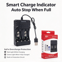 Chargeur de batterie universel AA AAA 9V USB Type-C, station de charge rapide intelligente multi-emplacements, caméra, microphone, éclairage LED, CE/ROHS
