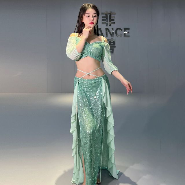 Dpw663 New Belly Dance Velvet Costume Set Top+Skirt+Shorts Dance Performance Dress