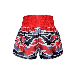 Pantalones Cortos de Muay Thai Unisex Rojos con Camuflaje Satinado, Pantalones de Entrenamiento de Kickboxing, Equipo de Combate con Camuflaje - Product Image 2