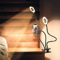 Dudukan Ponsel Lampu Cincin Ganda Lengan Ganda, Lampu Cincin Swafoto Rotasi 360 dengan Klip Dudukan untuk Rapat Online Zoom Streaming Langsung