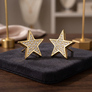 Boucles d'oreilles clous en or rose 14k/18k plaqué or, personnalisables, en forme d'étoile, micro-pavé de zircon et diamant, pour femme, style hip-hop, en argent sterling - Product Image 3