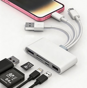 Lecteur de cartes OTG 5-en-1 pour téléphone, ordinateur et tablette/Fonction HUB/8 broches + Type-C + USB 5-en-1 vers double USB + <span class=keywords><strong>carte</strong></span> <span class=keywords><strong>SD</strong></span> + <span class=keywords><strong>carte</strong></span> TF + recharge - Product Image 1