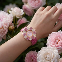 Casing Jam Tangan Bunga Kuarsa Miyota Baja Tahan Karat Dial Kaca Mineral Tali Kulit 3BAR Tahan Air 22Mm Jam Tangan Wanita Modis