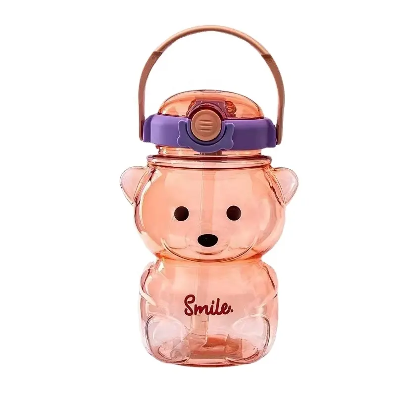 Cute Bear Big Belly Cup Large Capacity Water Cup Portable Plastic Straw Cup Household Products