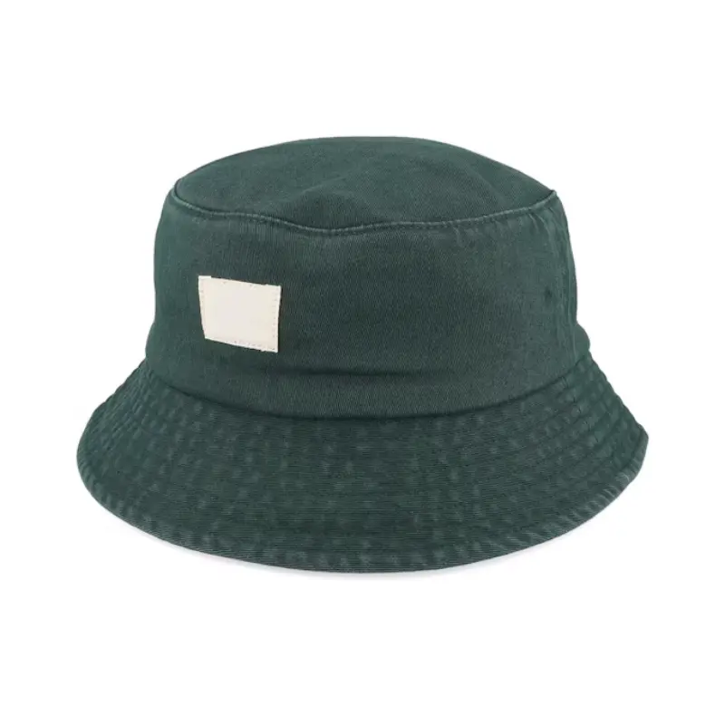 Packable Trekking yeşil kova pamuk kadınlar için güneş şapkası özel nakış logosu toptan kova şapka dokuma etiket
