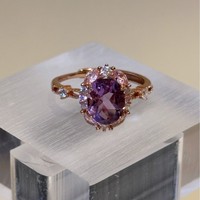 Nouvelle bague ouverte en tungstène or rose avec améthyste naturelle effet œuf de pigeon, luxe léger, tempérament exquis, haut de gamme pour femmes