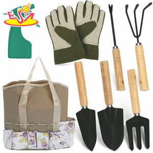 Kids <strong>Gardening</strong> Play Set with Khaki Canvas Carry Tote Bag, Wooden Handle Shovels, Rakes, Weeder, Sprayer, and <strong>Gloves</strong> W10L147 - Product Image 2