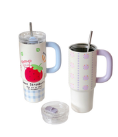 Nouvelle tasse isotherme en acier inoxydable 316 avec paille, motif dessin animé, grande capacité, avec poignée, design anti-givre, logo personnalisable pour filles