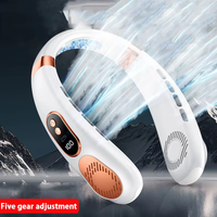 Ventilateur de cou sans pales haute qualité, intelligent, portable, mini, rechargeable, forte aspiration, extérieur, 5 vitesses, contrôle tactile, été
