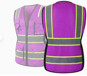 Neon amarelo reflexivo jaqueta de segurança colete feminino com guarnição alongada roxo e malha premium roupas reflexivas - Product Image 2