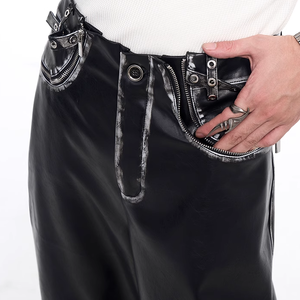 <span class=keywords><strong>Pantaloni</strong></span> da <span class=keywords><strong>uomo</strong></span> di nuova moda a gamba larga rivetti Patchwork in finta pelle lavata svasata <span class=keywords><strong>pantaloni</strong></span> a vita media stile Street ricamati - Product Image 6