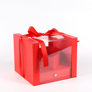 Hộp Hoa Hồng Nổi Tiếng Hộp Hình Trái Tim Trung Ngăn Kéo Đáy Hộp Quà Tặng Sang Trọng Với Cửa Sổ <span class=keywords><strong>PVC</strong></span> Và Tay Cầm Ruy Băng - Product Image 6