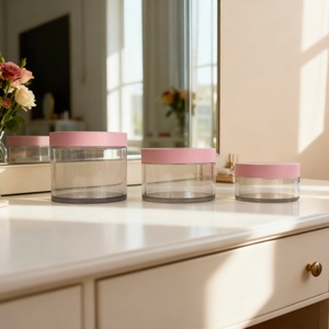 High Quality 100g 120g 150g Wide Mouth Thick Walled PET <b>Plastic</b> <b>Jar</b> with pink Lid Silk Screen 200g 250g 300g Cosmetic Cream <b>Jar</b> - Product Image 1