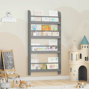 Wall Mounted Modern Durable Bookshelf Engineered Wood 4 <strong>Shelves</strong> Gently Curved <strong>Edges</strong> Toys Organizer Storage Kids <strong>Living</strong> Furniture - Product Image 1