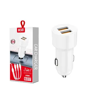KIN Factory سعر البيع بالجملة منفذ شحن USB ثنائي شاحن سيارة 3.1A شحن سريع مع واحد إلى ثلاثة كابلات بيانات متينة 15 وات