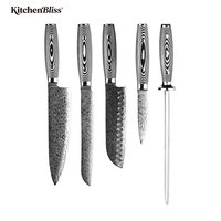 Kitchenbliss 5-delige hoogwaardige keukenmessenset roestvrij staal broodmes slijpstaaf universeel fruitkoksmessenset