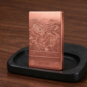 Barre de cuivre fin 999 de 10 oz, plaque gravée avec un dragon chinois, décoration artisanale traditionnelle en métal - Product Image 2