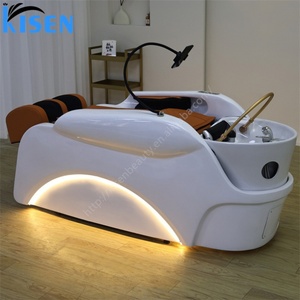 Kisen 2025 Fashion Shampoo Massage Bed Electric Head Spa Chair <b>White</b> Black Salon <b>Table</b> with Phone Holder - Product Image 5