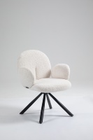 Fauteuil d'appoint moderne et durable en tissu bouclé crème-blanc, rembourré en mousse, avec base métallique à 4 étoiles, style Teddy, pour la maison
