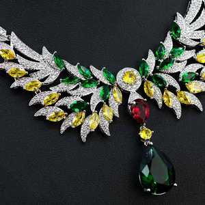 Hibride Leaf Water Drop Vrouwen Bruids Sieraden Sets Kubisch Zirkonia Ketting Hangers Oorbel Set Dubai Nigeria Bruiloft Bijoux N-98 - Product Image 5