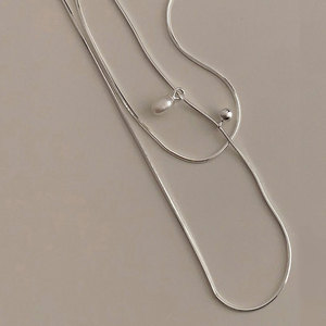 Collar de Perlas de Plata de Ley S925, Collar Retro de Doble Capa con Cuentas Pequeñas, Colgante D9599, Cadena para Clavícula, Collar en Capas de Moda - Product Image 2