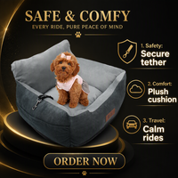 Coussin de voiture pour animaux de compagnie en gros, emballé en boîte, avec boucle de ceinture de sécurité, en peluche grise douce pour chiens de petite et moyenne taille, OEM ODM
