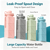 Bouteille d'eau en silicone pour enfants, pliable, anti-fuite, avec bec verseur, réutilisable, portable, grande capacité