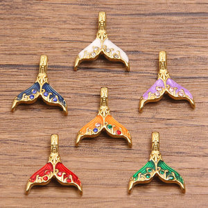 Pendentifs en émail en forme de queue de baleine et de poisson en acier inoxydable 316L plaqué or 14k 18k, anti-ternissement, pour la fabrication de colliers, bracelets et bijoux - Product Image 2