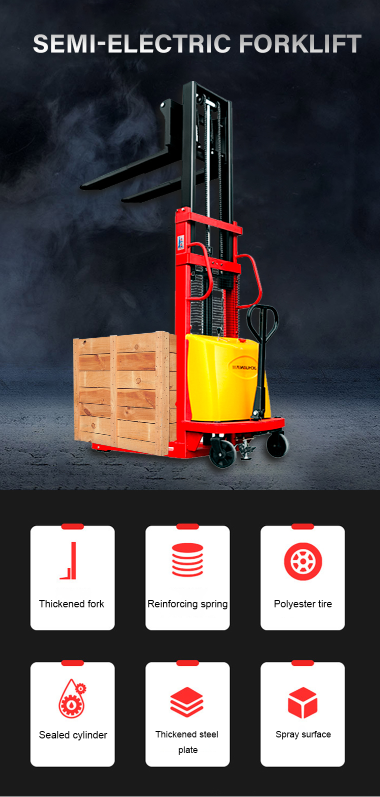 Electric Fork Lifter 1 Ton Forklift Pallet Truck Electric High Lifter Semi Electric Stacker
